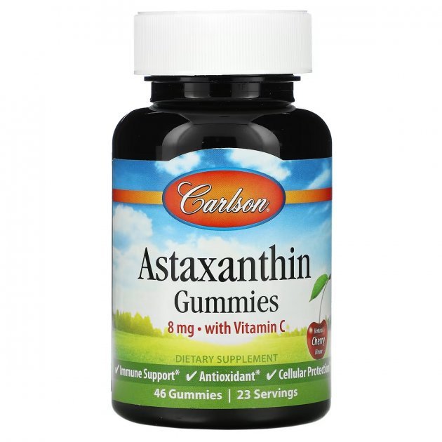 

Carlson Labs Astaxanthin Gummies with Vitamin C Астаксантин с Витамином С 4 мг вкус вишни 46 жевательных таблеток