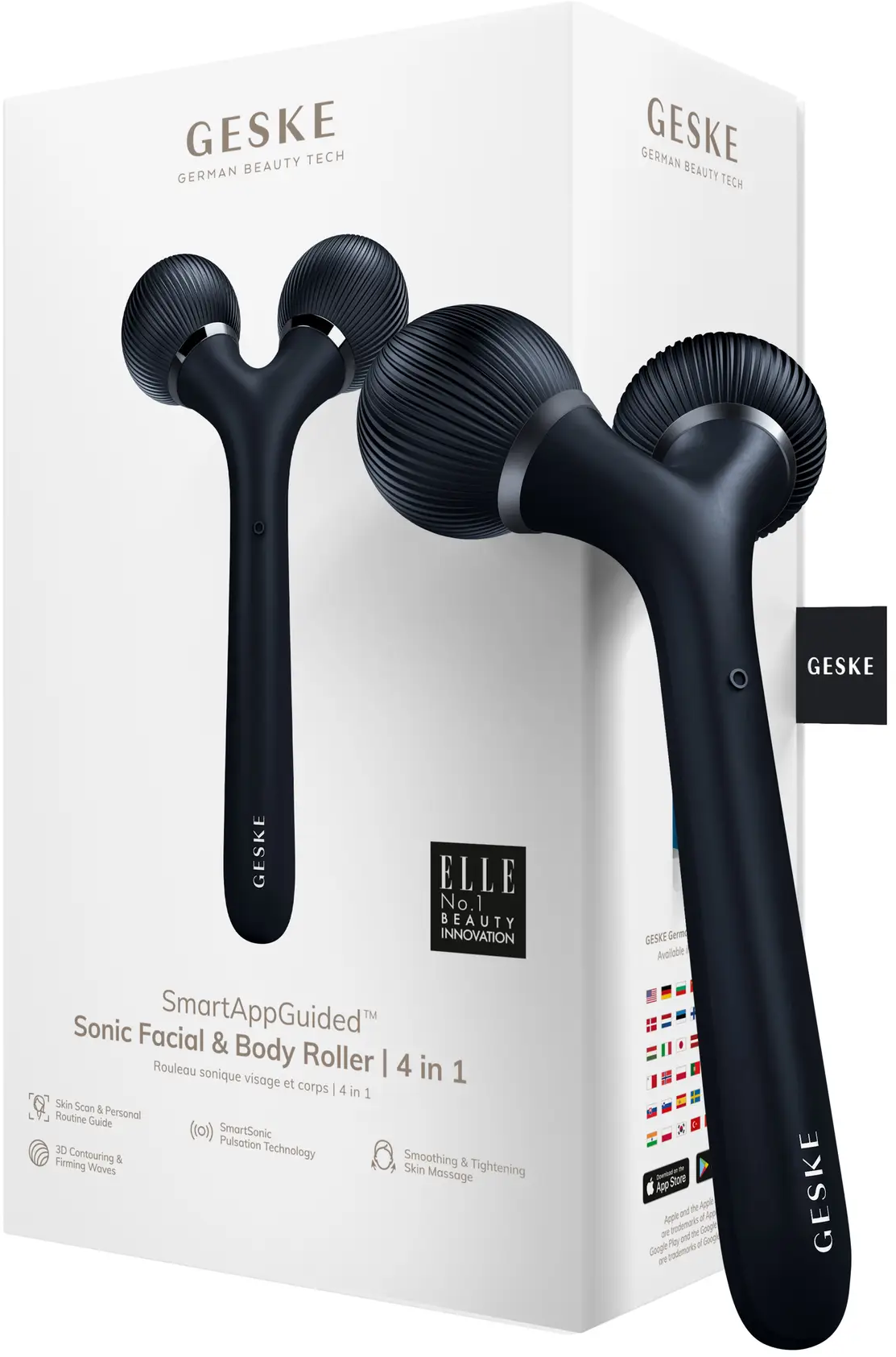 Акція на Электронный ультразвуковой ролик для лица и тела Geske Sonic Facial&Body Roller 4в1 black від Stylus