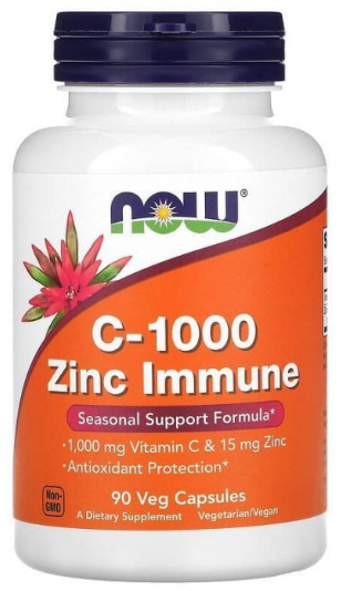 

Now Foods C-1000 Zinc Immune Витамин С и цинк для иммунитета 1000 мг/15 мг 90 вегетарианских капсул