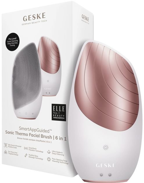 Акція на Звуковая термо щетка для лица Geske Sonic Thermo Facial Brush 6 в 1 Starlightl (GK000007SL01) від Stylus