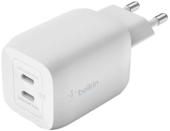 Акція на Belkin Wall Charger 2хUSB-С GaN 65W White (WCH013VFWH) від Stylus