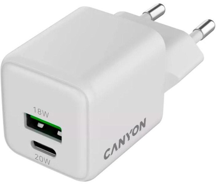 Акція на Canyon Wall Charger USB+USB-C CU20AC GaN 20W White (CNS-CUW20AC) від Stylus