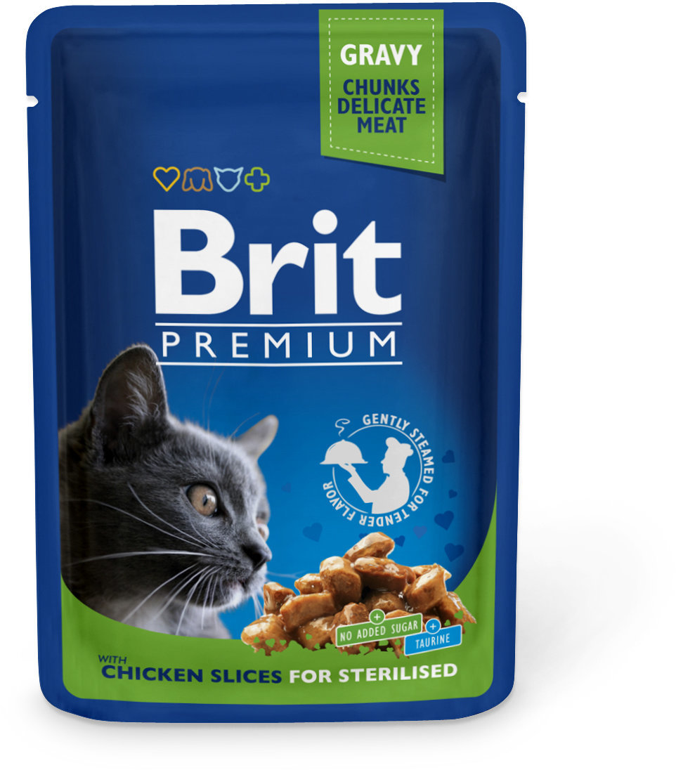 

Влажный корм для стерилизованных кошек с курицей Brit premium Pouches chicken slices for sterilised 100 г (8595602506033)