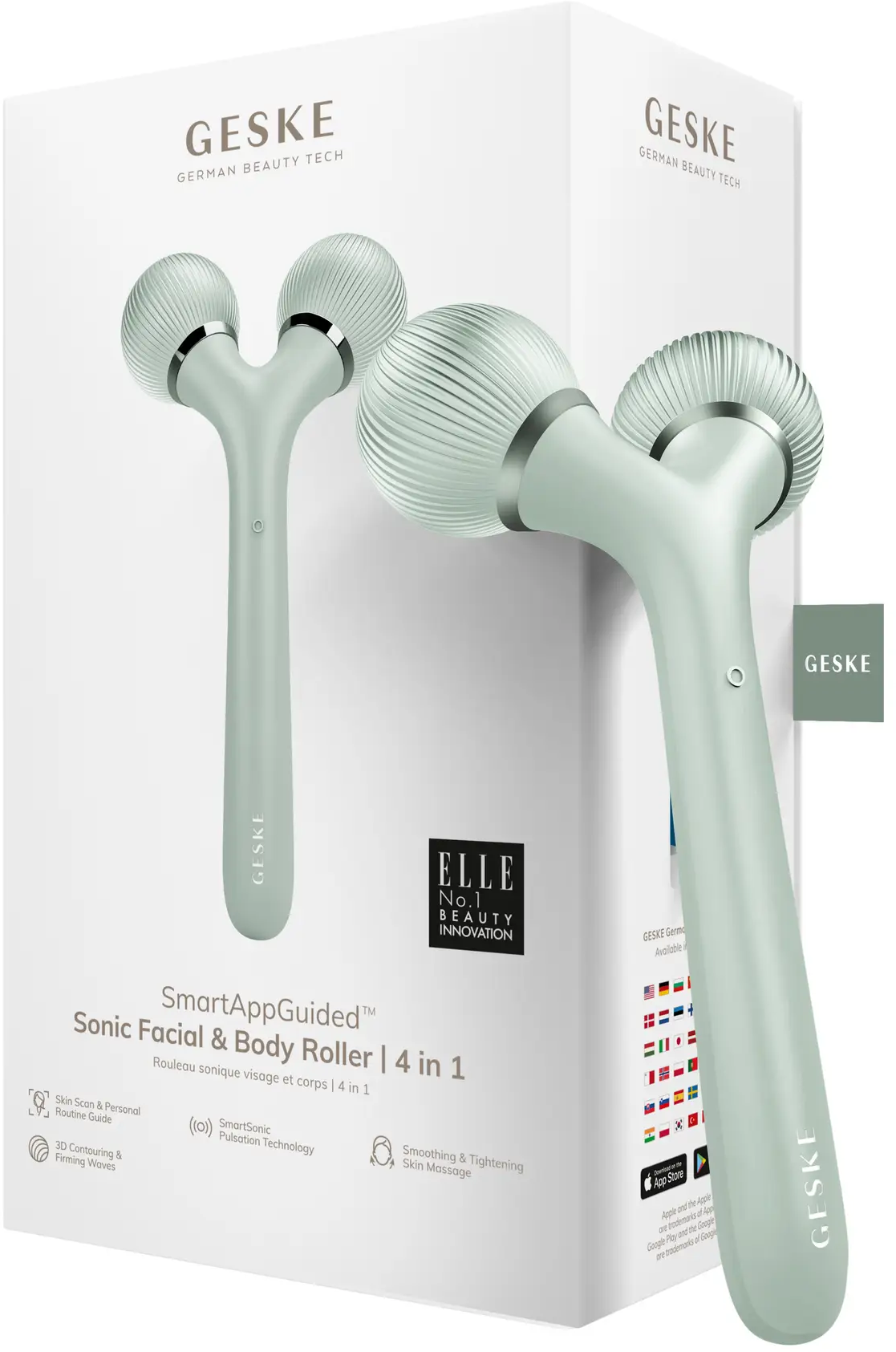 Акція на Электронный ультразвуковой ролик для лица и тела Geske Sonic Facial&Body Roller 4в1 green від Stylus