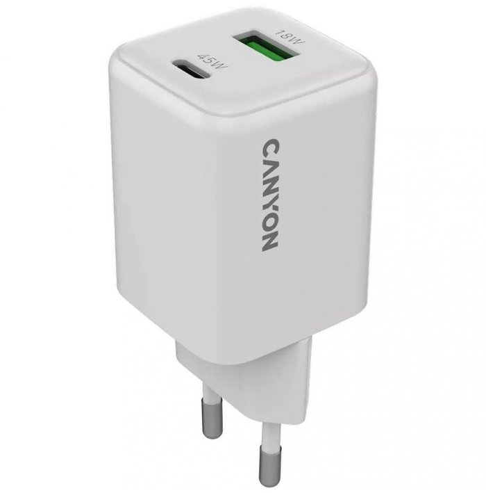 Акція на Canyon Wall Charger USB+USB-C CU45AC GaN 45W White (CNS-CUW45AC) від Stylus