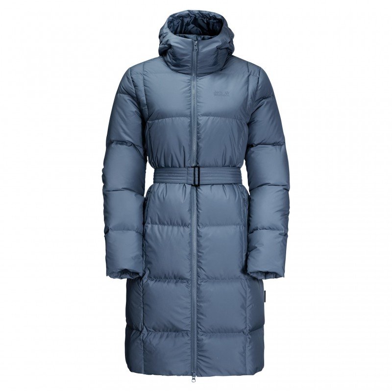 

Пуховик Jack Wolfskin Frozen Lake Coat W 1206131-1380 48 синий зимний с капюшоном длинный