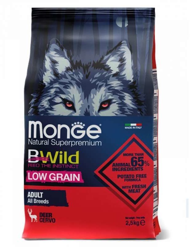 Акція на Сухой корм низкозерновой Monge Dog Bwild Low Grain для собак с мясом оленины 2.5 кг (70011983) від Stylus