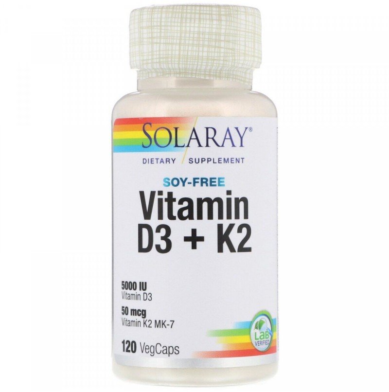 

Solaray Soy-Free Vitamin D3 + K2, 120 VegCaps (SOR-57445)