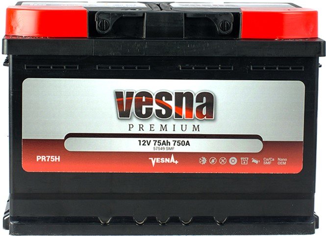 Акція на Vesna 75 Ah / 12V Premium Euro (0) (низька) (415075) від Y.UA
