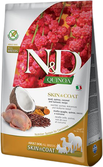 Акція на Сухой корм для собак Farmina N&D Quinoa Skin&Coat Adult Medium & Maxi диетическое питание при пищевой аллергии с перепелом, киноа, кокосом и куркумой 2.5 кг (176427) від Stylus