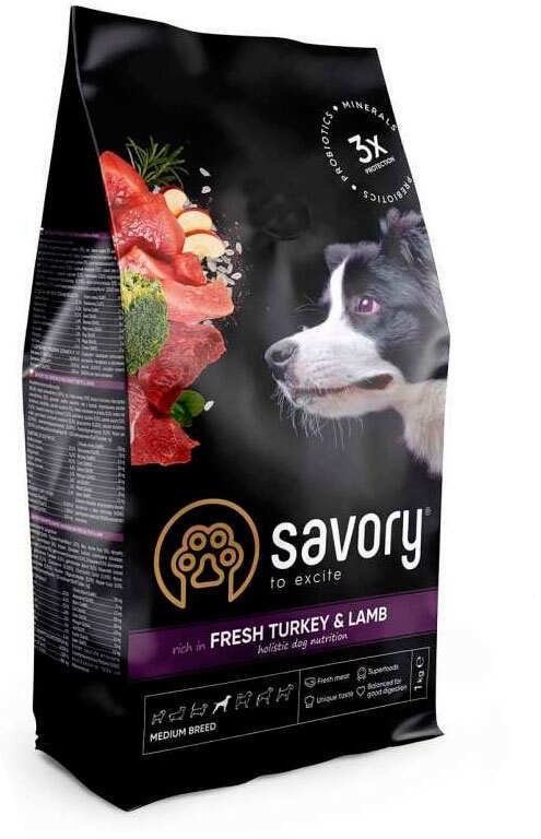 

Сухой корм Savory Medium Breed rich in Fresh Turkey & Lamb 1 кг + лакомство индейка и курица (Savory_024560)