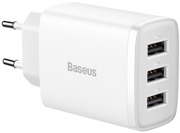 Акція на Baseus Wall Charger 3xUSB Compact 17W White (CCXJ020102) від Y.UA