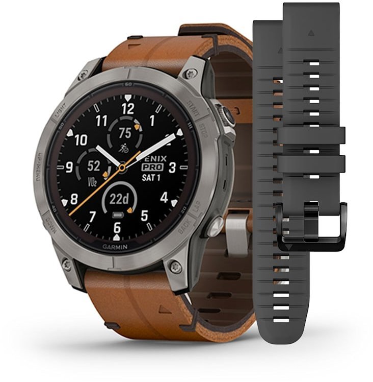 Акція на Garmin Fenix 7 Pro Sapphire Solar Titanium with Chestnut Leather Band (010-02777-30) від Stylus