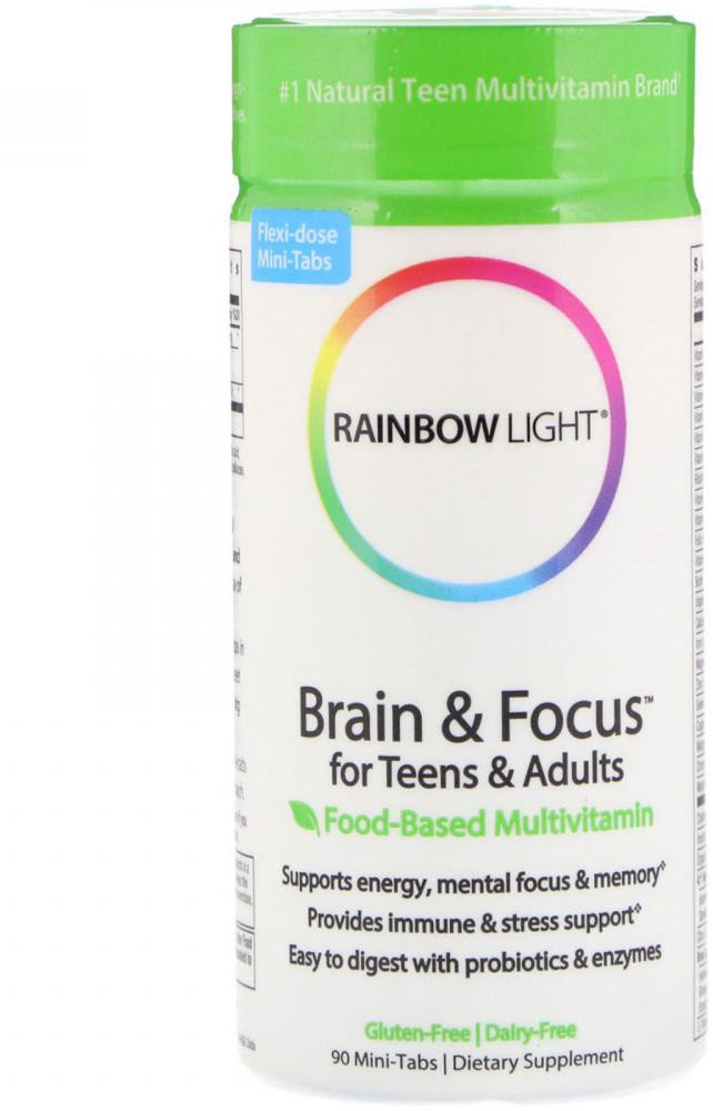 

Rainbow Light Brain & Focus for Teens & Adults Food-Based Multivitamin 90 Mini-Tabs Витамины для мозга подростков и взрослых