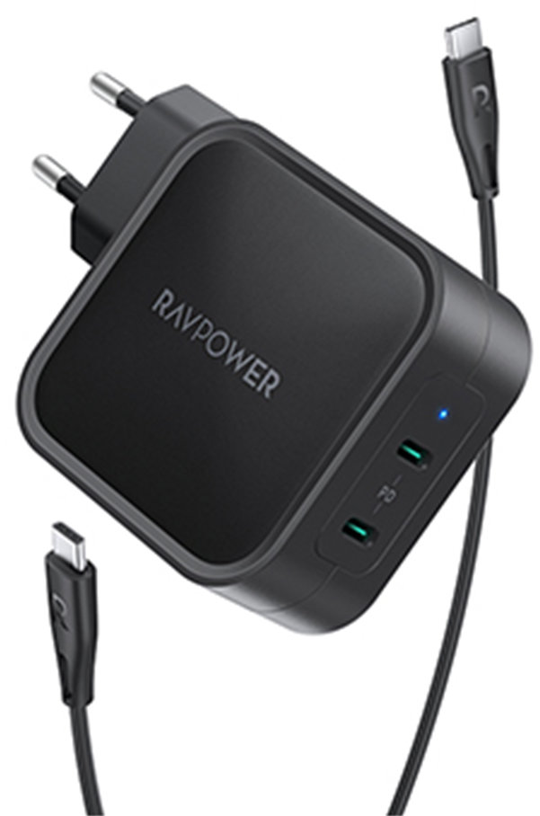 Акція на RavPower Wall Charger 2хUSB-C Pioneer 90W Black with with Cable USB-C to USB-C (RP-PC128) від Y.UA