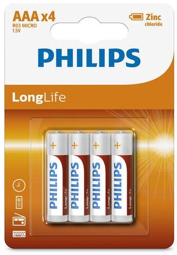 

Philips Aaa bat Carbon-Zinc 4шт LongLife (R03L4B/10)