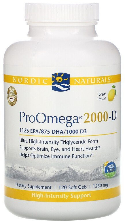 

Nordic Naturals ProOmega-D 1250 mg Омега-3 + вітамін D-3 смак лимон 120 м'яких капсул