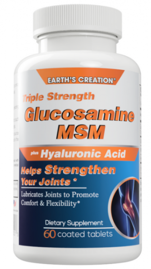 Акція на Earth‘s Creation Glucosamine, Msm plus Hyaluronic Acid Глюкозамин, МСМ + Гиалуронвая кислота 60 таблеток від Stylus