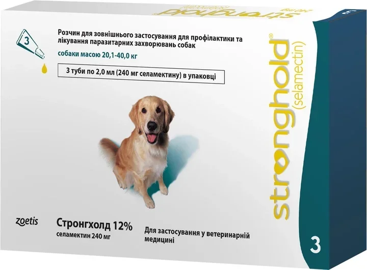Акція на Капли Zoetis Стронгхолд 12% для собак от блох и клещей 20-40 кг 2мл х 3 пипетки (10008311) від Stylus