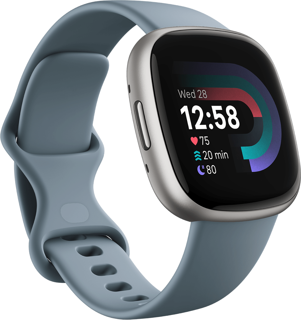 Акція на Fitbit Versa 4 Waterfall Blue / Platinum Aluminum від Stylus