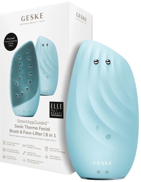 Акція на Очистительная щетка для лица Geske Sonic Thermo Facial Brush&Face-Lifter 8в1 turquoise від Stylus