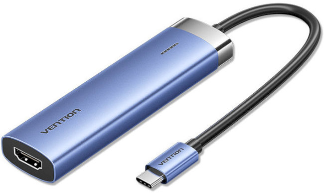 Акція на Vention Adapter USB-C to HDMI+3xUSB3.0+PD 100W Blue (TGESB) від Stylus