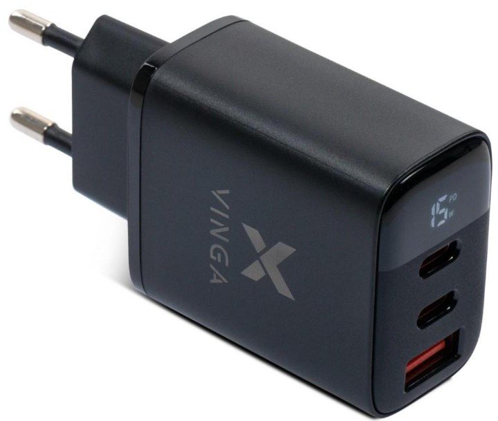 

Vinga Wall Charger 2xUSB-C+USB 30W Display Black (VCR30ACCDB)