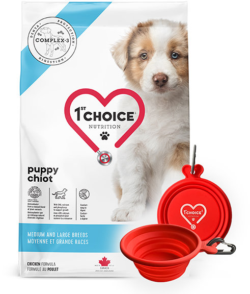 Акція на Сухой корм 1st Choice Puppy Medium and Large для щенков средних и крупных пород 2 кг + походная миска в подарок (59295) від Stylus