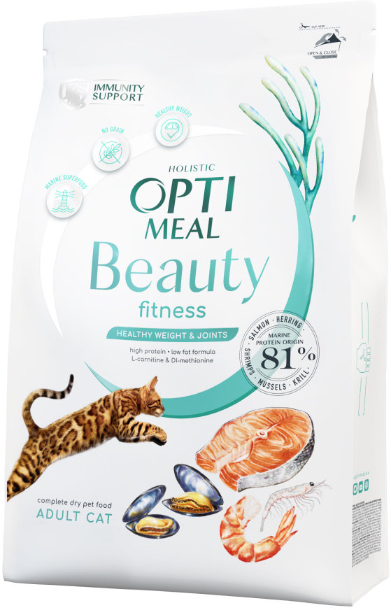 

Сухой беззерновой корм Optimeal Beauty Fitness Adult cats на основе морепродуктов 4 кг (4820215366045)