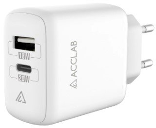 Акція на Acclab Wall Charger USB+USB-C AL-TC220 White (1283126556494) від Stylus