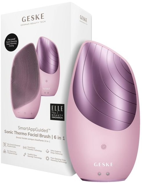 Акція на Звуковая термо щетка для лица Geske Sonic Thermo Facial Brush 6 в 1 Pink (GK000007PK01) від Stylus