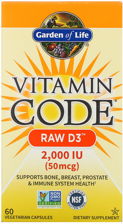 

Garden of Life Vitamin Code, Raw D3, Вітамін D3 50 mcg (2,000 IU), 60 Vegetarian Capsules