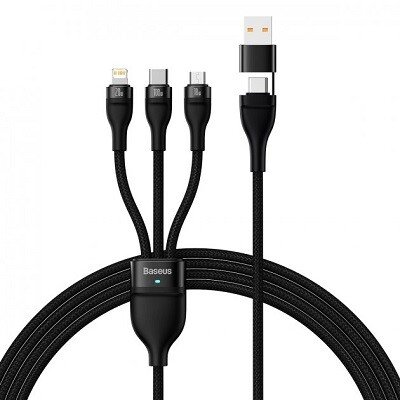 Акція на Baseus Usb Cable/USB-C to Micro USB/Lightning/Type-C Flash Series 2 100W 1.2m Black (CASS030101) від Stylus