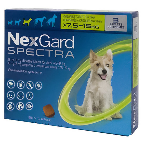 Акція на Таблетки от блох клещей и гельминтов NexGard Spectra 2 г для собак 7.5-15 кг 3 штуки упаковка цена за 1 таблетку від Stylus
