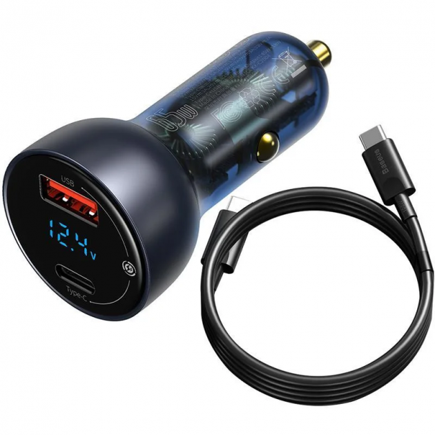 Акція на Baseus Car Charger Usb + USB-C Particular 65W with USB-C Cable Black (TZCCKX-0G) від Y.UA