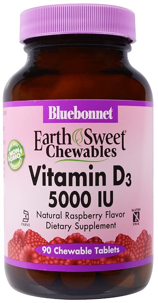 

Bluebonnet Nutrition Vitamin D3, 5000IU, Natural Raspberry Flavor, 90 Chewable Tablets (BLB0366)