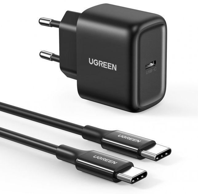 Акція на Ugreen USB-C Wall Charger CD250 25W Black with USB-C Сable (50581) від Y.UA