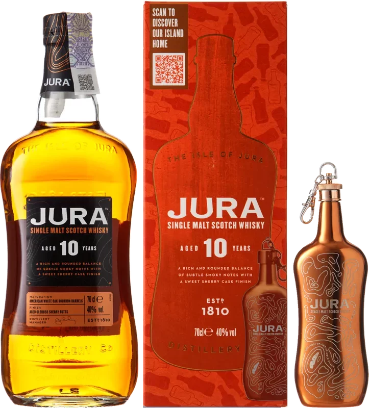 Акція на Виски Isle of Jura 10yo + фляга, gift box 0.7 л (BWR3897) від Stylus