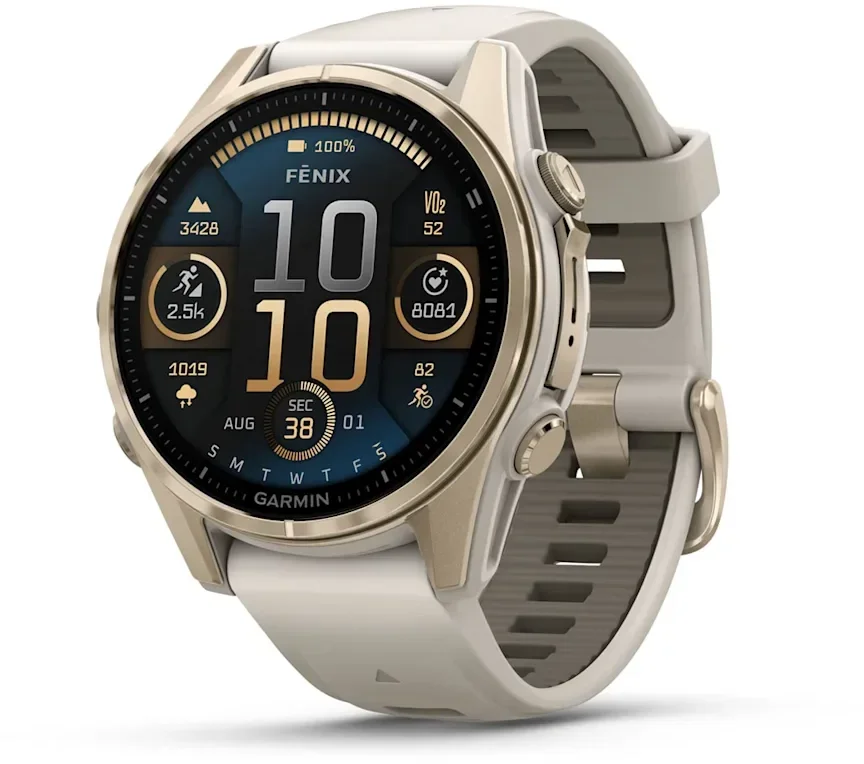 Акція на Garmin Fenix 8 Amoled 43mm Sapphire Soft Gold with Fog Grey/Dark Sandstone Silicone Band (010-02903-11) від Y.UA