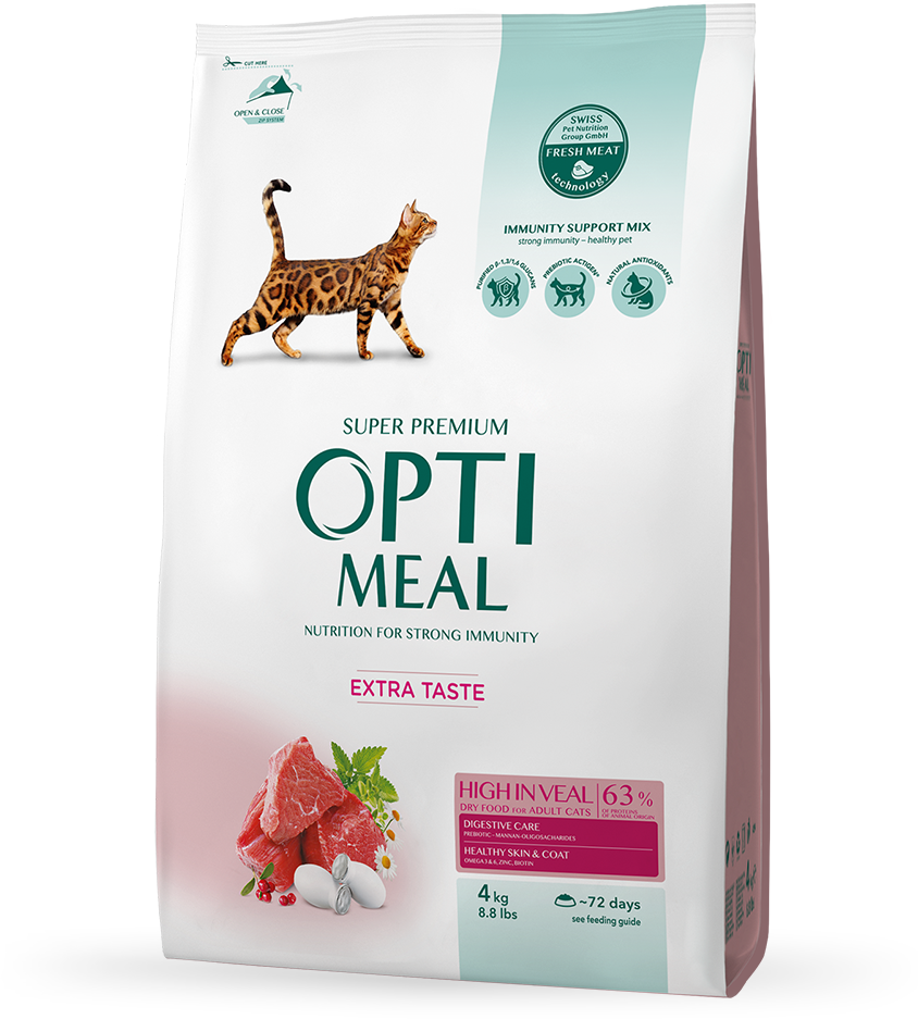 

Сухий корм Optimeal Adult Cats для дорослих кішок зі смаком телятини 4 кг (4820083906121)