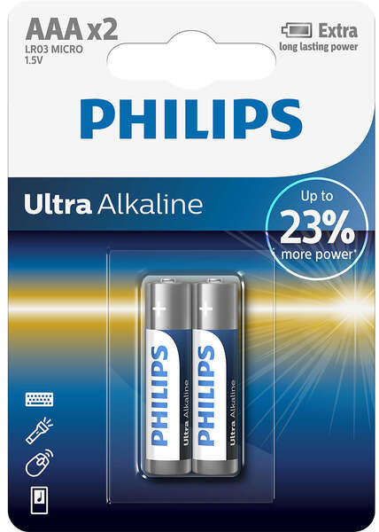 

Philips Aaa bat Alkaline 2шт Ultra Alkaline (LR03E2B/10)