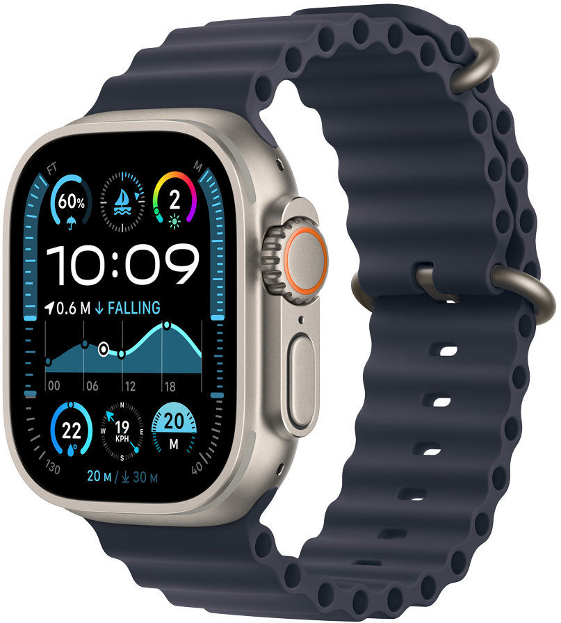 Акція на Apple Watch Ultra 2 2024 Gps + Cellular 49mm Natural Titanium Case with Navy Ocean Band (MX4D3UL/A) від Y.UA