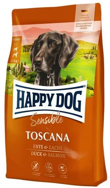 

Сухий корм для стерилізованих собак та собак з надмірною вагою Happy Dog Sensible Toscana з качкою та лососем 12.5 кг (3542)