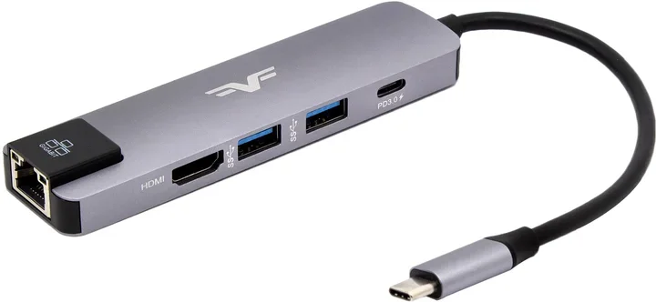 Акція на Frime Adapter USB-C to 2xUSB3.0+PD+HDMI+RJ45 Space Grey (FH-5in1.311HL) від Stylus