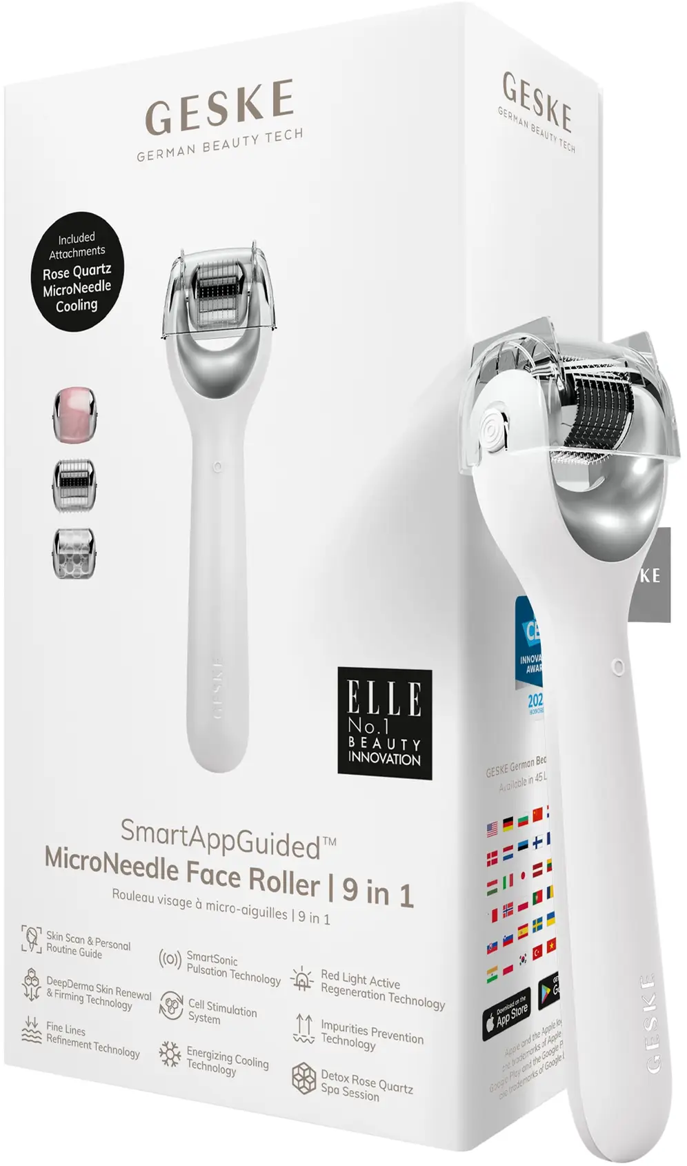 Акція на Электронный роллер для лица с микроиглами Geske MicroNeedle Face Roller 9в1 white від Stylus