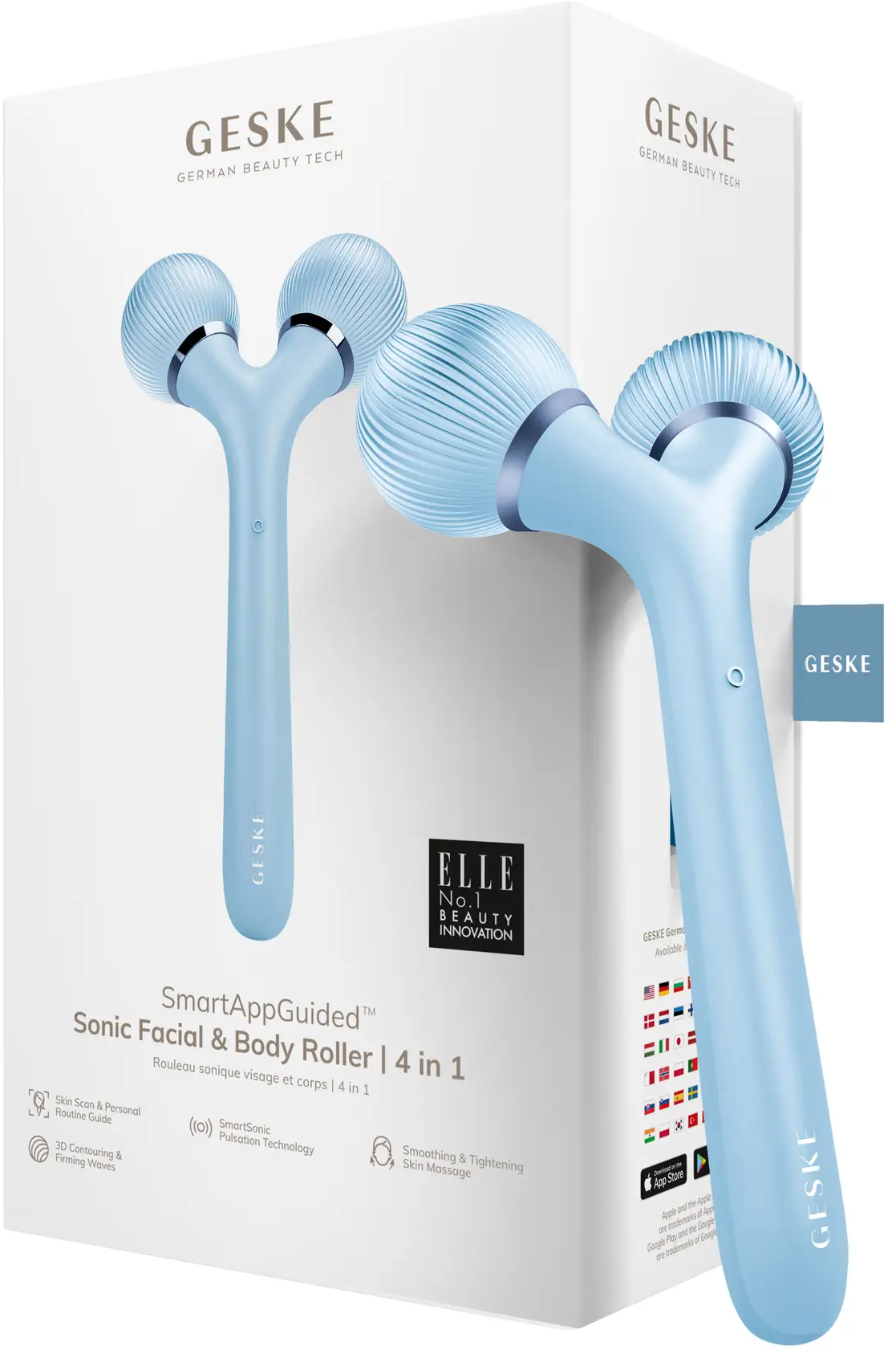 Акція на Электронный ультразвуковой ролик для лица и тела Geske Sonic Facial&Body Roller 4в1 aquamarine від Stylus