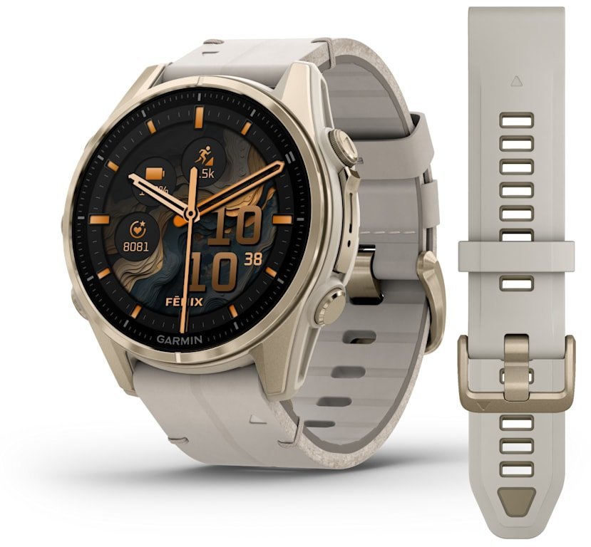 Акція на Garmin Fenix 8 Amoled 43mm Sapphire Soft Gold with Limestone Leather Band (010-02903-40) від Y.UA