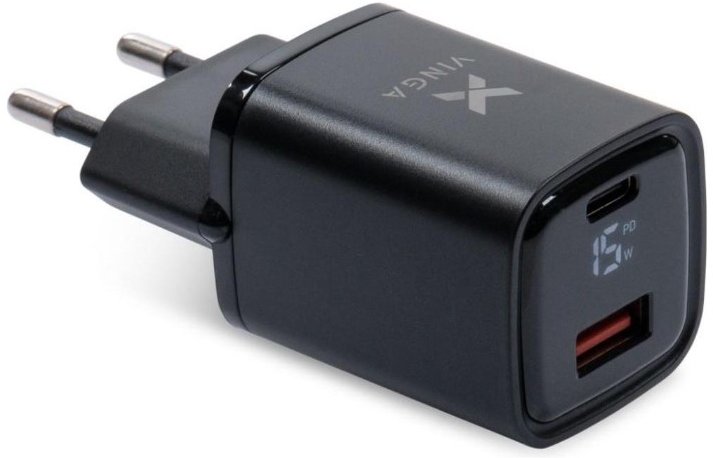 Акція на Vinga Wall Charger USB-C+USB Display 33W Black (VCR30ACDB) від Stylus