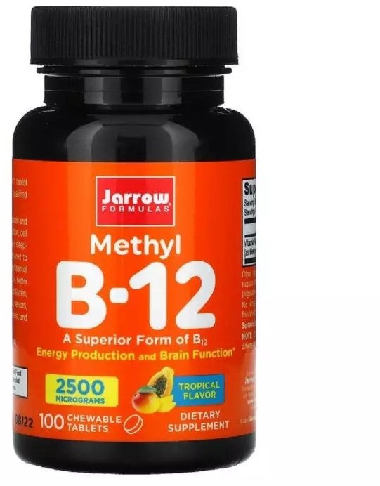 

Jarrow Formulas Methyl B-12 Мітил B-12 2500 мкг Тропічний смак 100 жувальних таблеток