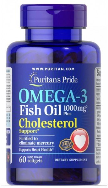 

Puritan's Pride Omega-3 Fish Oil Plus Cholesterol Support тисячі mg Риб'ячий жир Омега-3 Плюс Підтримка Холестерину 60 гелевих капсул